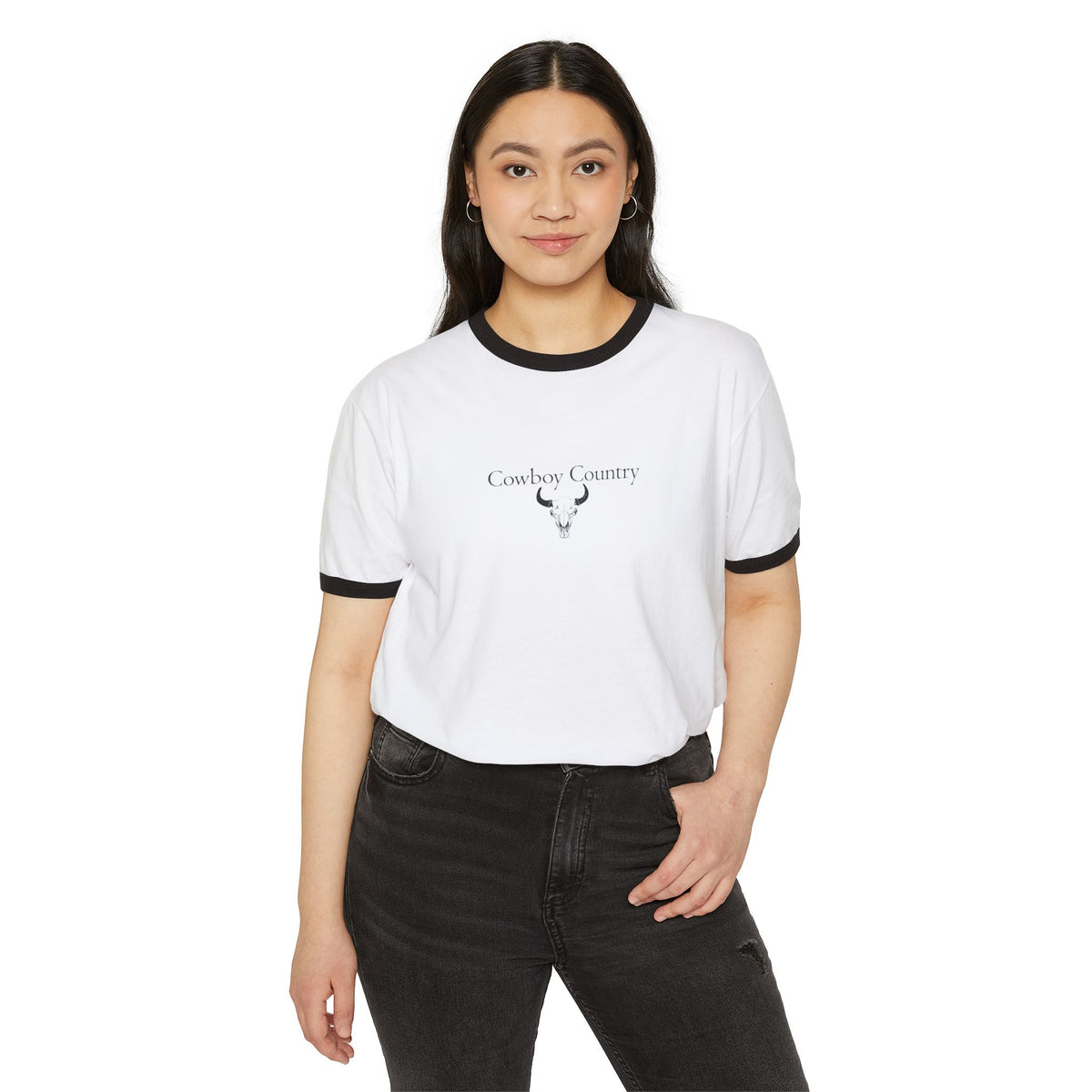 Cowboy Country Ringer T‑Shirt — Western Skull Graphic