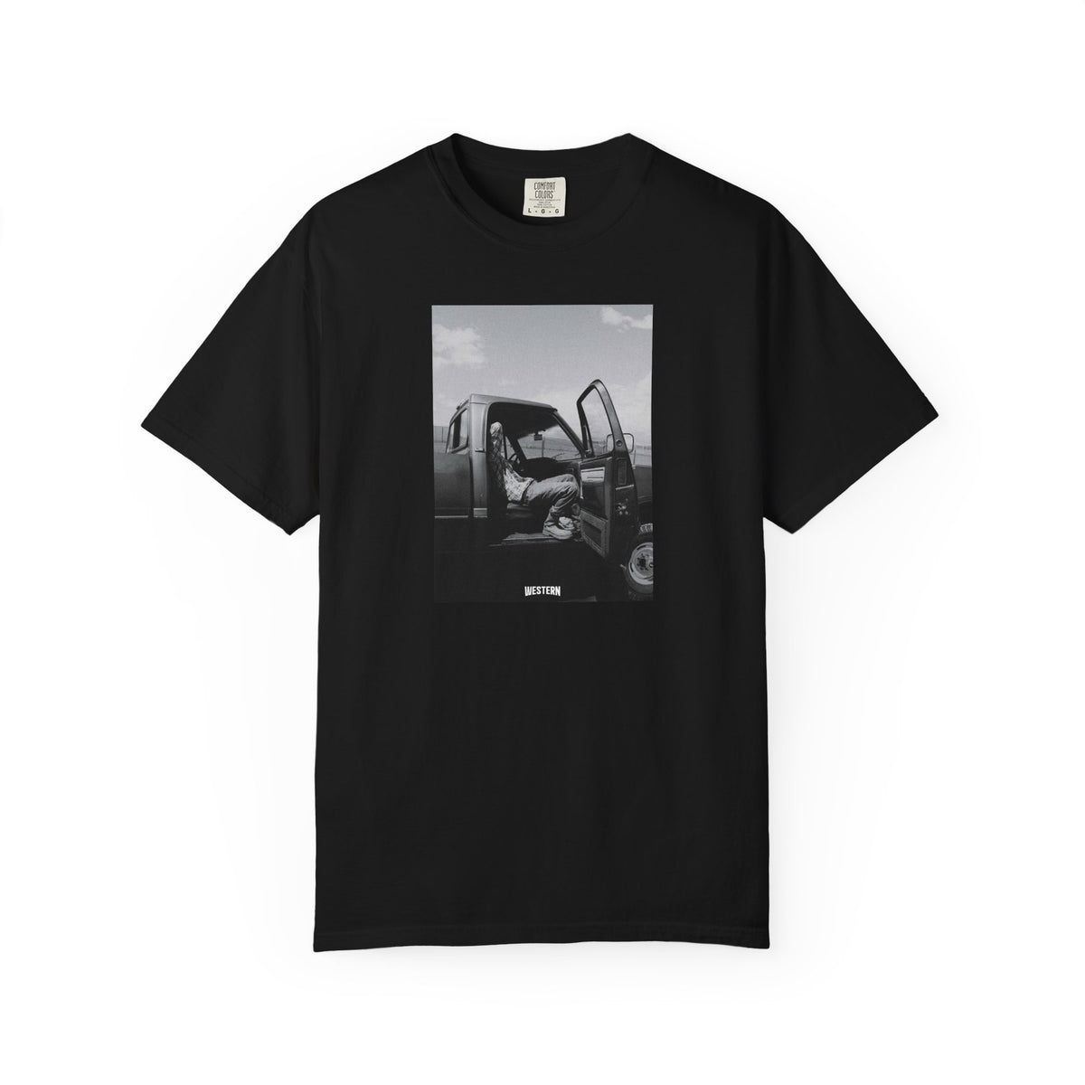 Vintage Truck Photo T-Shirt — Black & White Automotive Graphic Tee
