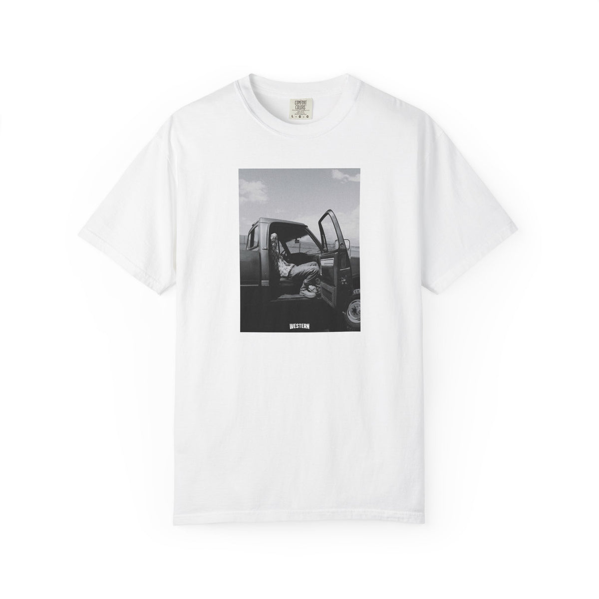 Vintage Truck Photo T-Shirt — Black & White Automotive Graphic Tee
