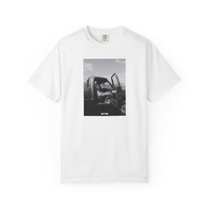 Vintage Truck Photo T-Shirt — Black & White Automotive Graphic Tee