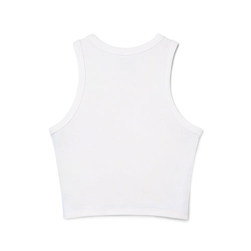 Doll Like Dolly  — Women's Cropped White Ribbed Tank with Red Text